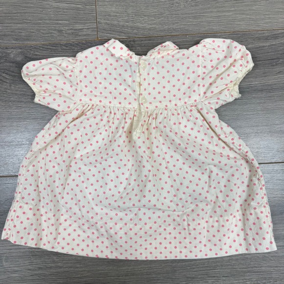 Vintage Baby Dress 3–6M Pink Polka Dot Puff Sleeve Embroidered 70s 80s Heirloom - Picture 4 of 10